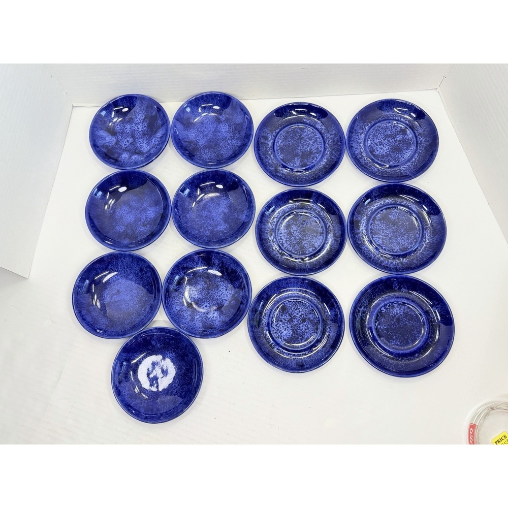 13 Pc Vintage Beauce Pottery Canada Cobalt Blue Bowls Plates Set MCM 2036 2340
